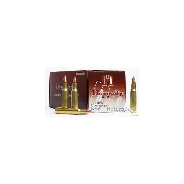 Cartouches HORNADY calibre 222 REM 50grs SP MATCH x50