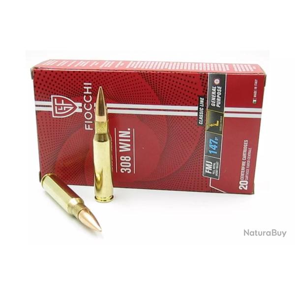 CARTOUCHE FIOCCHI calibre 308 WIN FMJ 147GR x20