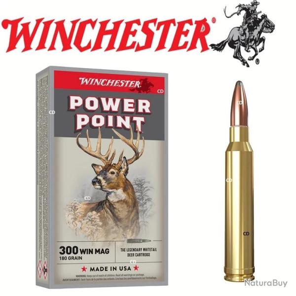 Cartouches WINCHESTER calibre 300 Winchester Magnum PowerPoint 180 gr x20