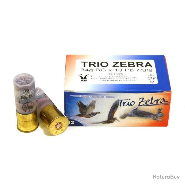 Cartouches JOCKER TRIO ZEBRA 34g calibre 12/70 bg N�7/8/9 x10