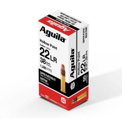 Cartouches AGUILA HOLLOW POINT CALIBRE 22LR HV 38GR X50
