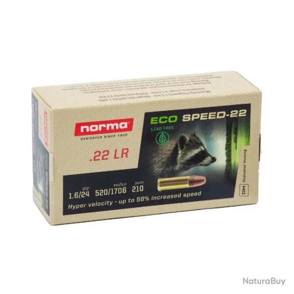 CARTOUCHE NORMA ECO SPEED-22 HV CALIBRE 22LR 1.6G/24GR PLOMB ZINC X50