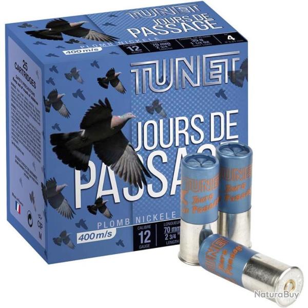 Cartouches TUNET JOURS DE PASSAGE calibre 12/70 35g n�7-1/2 nikele x25