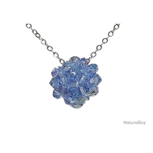Collier Boule en Perles de Cristal Bleu Ciel Fait Main Neuf * LIVRAISON GRATUITE *