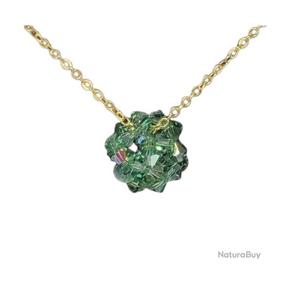 Collier Boule en Perles de Cristal Vert Clair Fait Main Neuf * LIVRAISON GRATUITE *