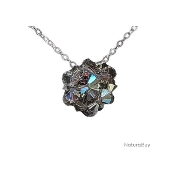 Collier Boule en Perles de Cristal Gris Fait Main Neuf * LIVRAISON GRATUITE *