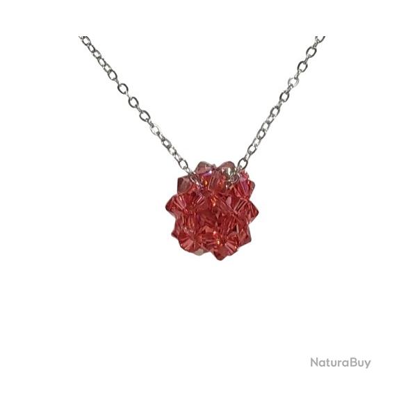 Collier Boule en Perles de Cristal Rose Saumon Fait Main Neuf * LIVRAISON GRATUITE *