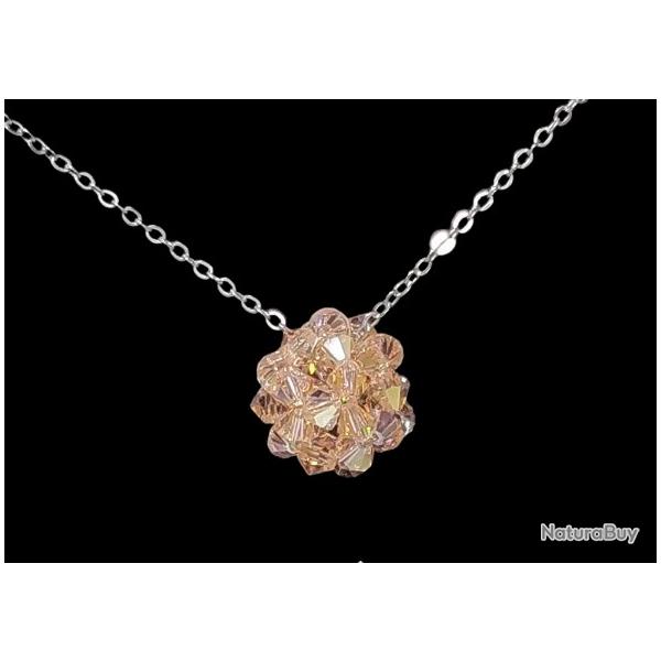 Collier Boule en Perles de Cristal Rose Pche Fait Main Neuf * LIVRAISON GRATUITE *