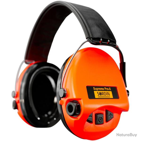 Casque anti-bruit �lectronique Supreme Pro-X (Couleur: Arceau : cuir noir, coques : orange vif)