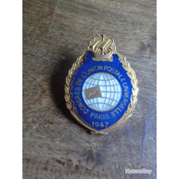 insigne �mail congr�s de l 'union postal universselle paris 1947