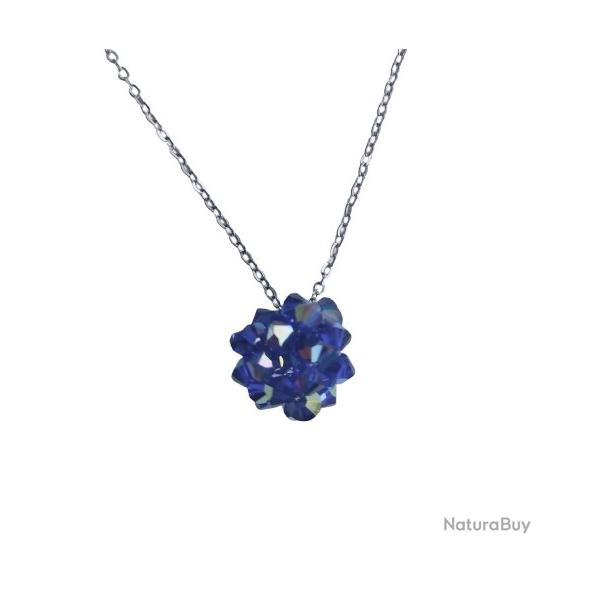 Collier Boule en Perles de Cristal Bleu Fonc Fait Main Neuf * LIVRAISON GRATUITE *