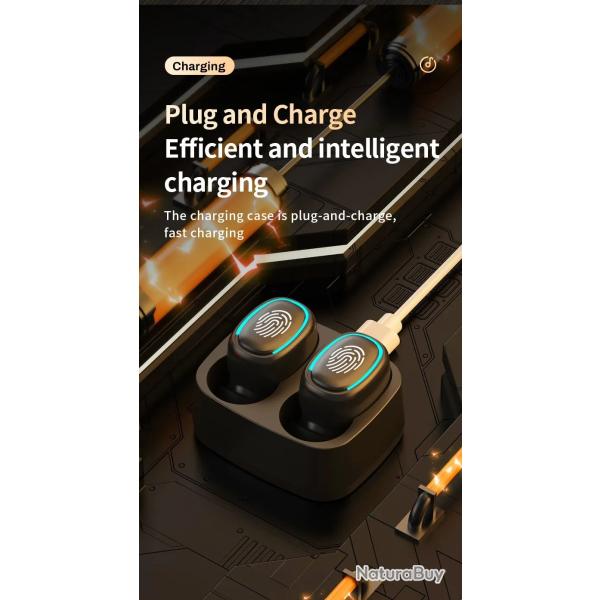 Casque Bluetooth sans fil avec lumi�re tactile, mini bouchons d'oreille de haute qualit�, anti-trans