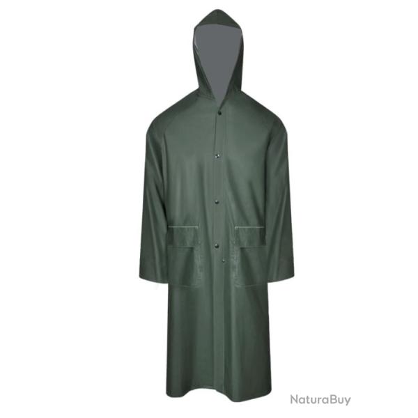 Manteau de pluie long vert taille XL polyester enduit PVC imperm�able pratique resistant capuche