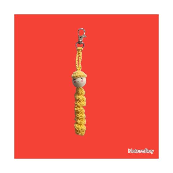 Adorable Petite Chenille Jaune Porte Bonheur Porte Cls Crochet Fait Main Neuf *LIVRAISON GRATUITE*