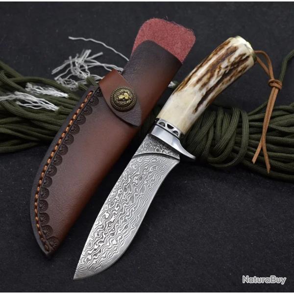 Couteau de Chasse Manche en Corne de Cerf - SKX INDUSTRIES