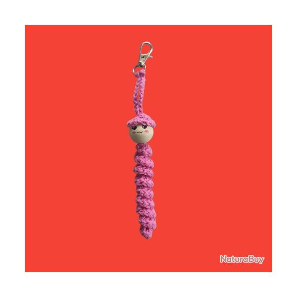 Adorable Petite Chenille Rose Porte Bonheur Porte Cls Crochet Fait Main Neuf *LIVRAISON GRATUITE*