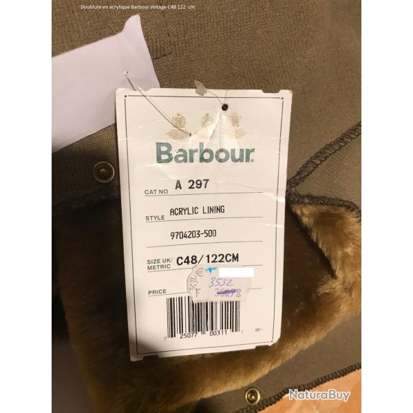 Doublure en acrylique Barbour vintage C48 122  cm A297 pour Beaufort  Moorland et Ashby
