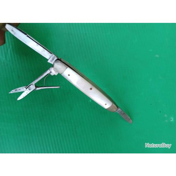 ANCIEN   CANIF  SOLINGEN  TROIS FONCTIONS  .  PLAQUETTES NACRE .  BELLE REALISATION .