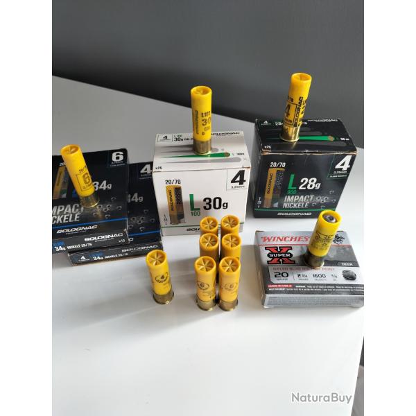 Lot de 67 cartouches plomb cal 20/70 & 20/76  Solognac & diverses