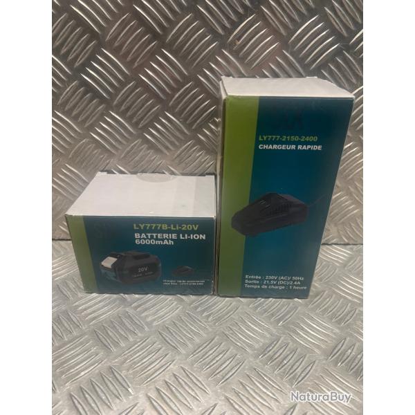 Silex chargeur batterie rapide 20V Lithium + batterie 20V 6.0Ah lithium-ion pour outils de bricolage