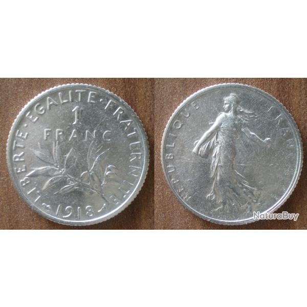 France 1 Franc 1918 Semeuse Piece Argent Francs