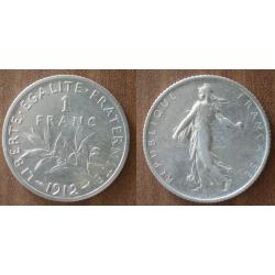 France 1 Franc 1912 Semeuse Piece Argent Francs