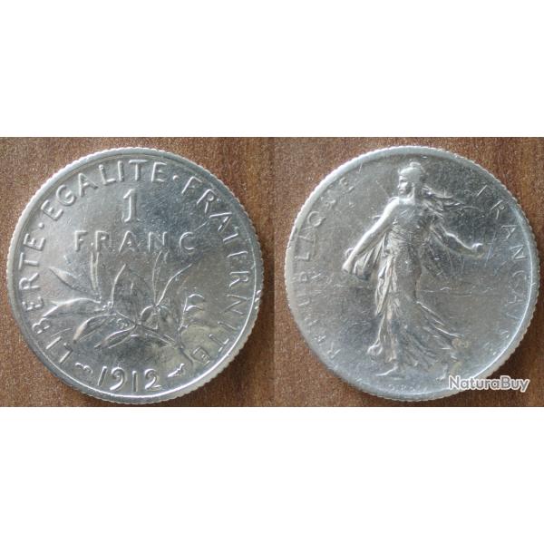 France 1 Franc 1912 Semeuse Piece Argent Francs