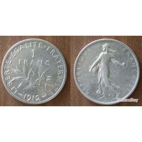 France 1 Franc 1912 Semeuse Piece Argent Francs