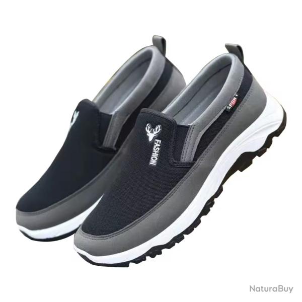 Baskets homme �t� l�g�res respirantes - Mocassins slip-on, chaussures marche randonn�e Noir
