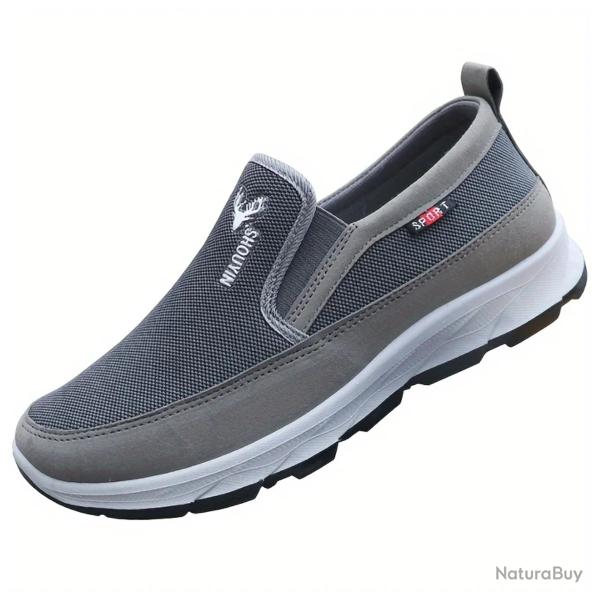 Baskets homme �t� l�g�res respirantes - Mocassins slip-on, chaussures marche randonn�e Grise
