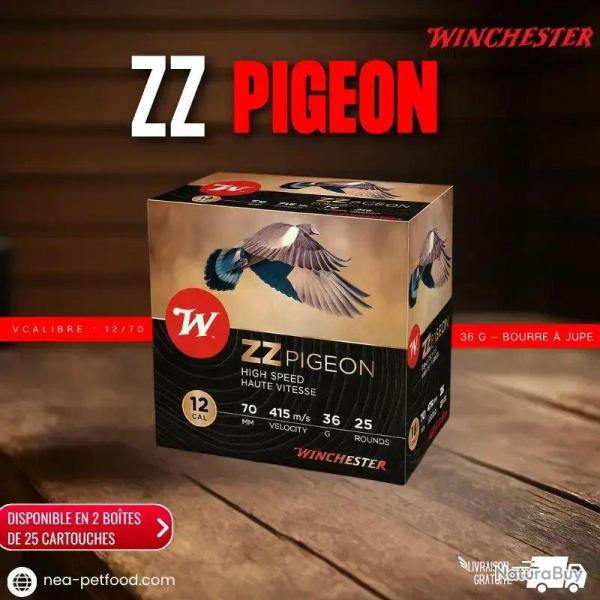 2X WINCHESTER ZZ PIGEON 36 gr calibre 12 70 bourre a jupe 25 cartouches Plomb de