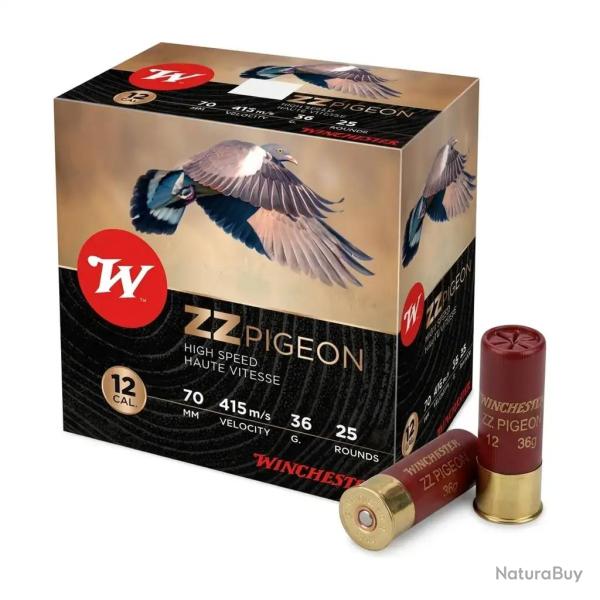 2X WINCHESTER ZZ PIGEON 36 gr calibre 12 70 bourre a jupe 25 cartouches Plomb de