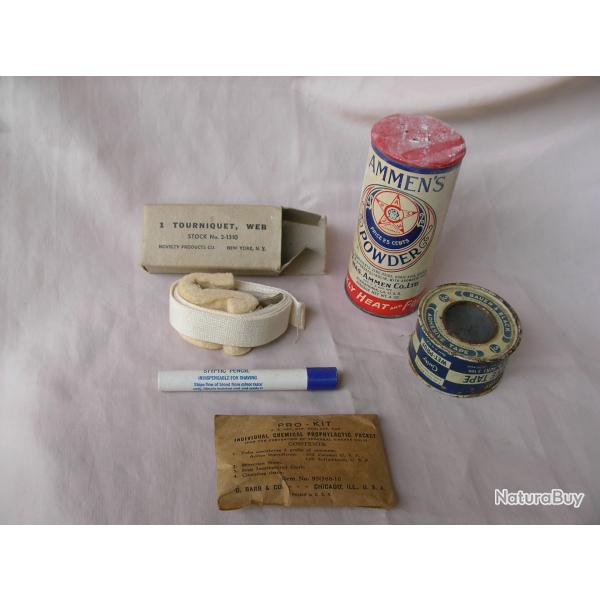 WW2 US LOT DE 5 �L�MENTS M�DICALES/HYGI�NES MILITAIRES AM�RICAINS 39-45 LOT 1