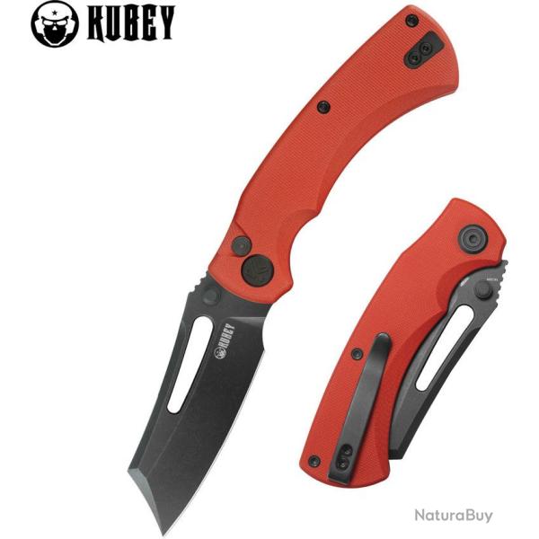 Couteau Kubey Dheo Red Lame Wharncliffe Acier Sandvik 14C28N Manche G-10 Button Lock IKBS KUB378C
