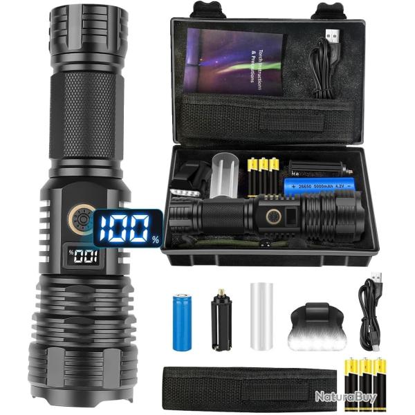 Lampe Torche Ultra Puissante 23000 Lumens  XHP90 LED tanche IPX5 5 Modes Zoomable Pche Camping