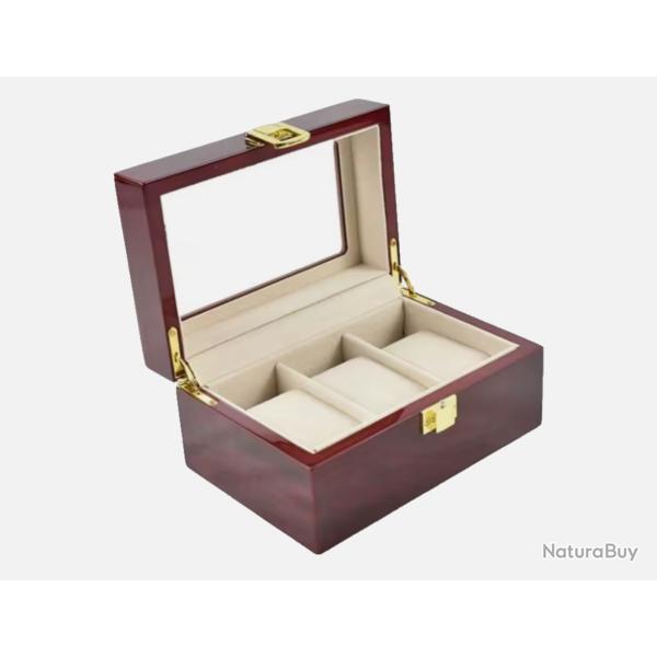 Bote  montres en bois coffret luxe 3 emplacements organisateur rangement