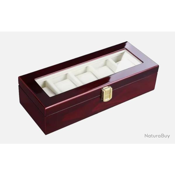 Bote  montres en bois coffret luxe 5 emplacements organisateur rangement
