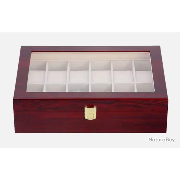 Bote  montres en bois coffret luxe 12 emplacements organisateur rangement