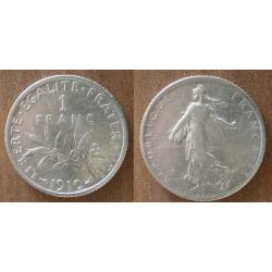 France 1 Franc 1910 Piece Semeuse Argent Francs