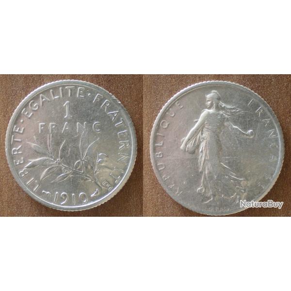 France 1 Franc 1910 Piece Semeuse Argent Francs