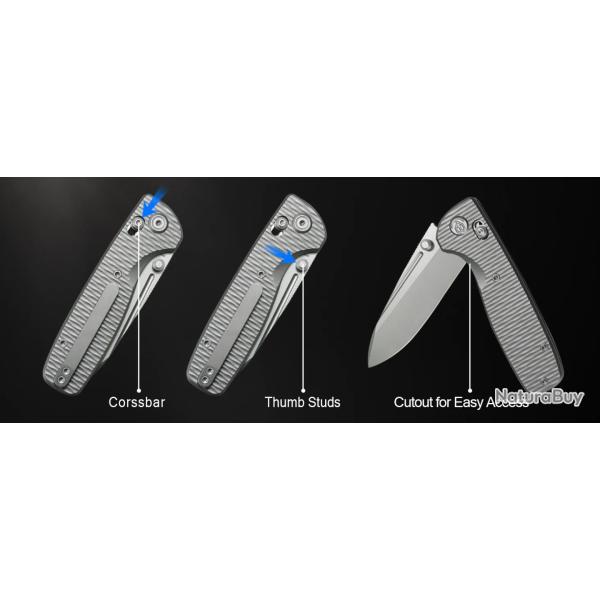 Couteau Kubey Bluff Lame Acier M390 Manche Titane Gris Crossbar Lock KUB383F