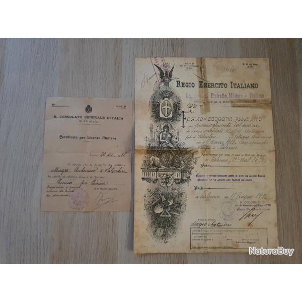 Papiers militaires italie Palerme dipl�me certificat