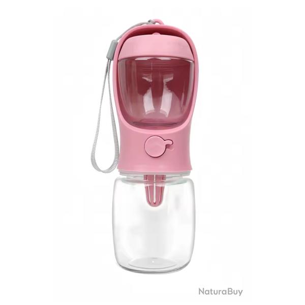 Bouteille d'eau & Nourriture Portable pour Chien Animaux 350ml Rose Idale en Voyage