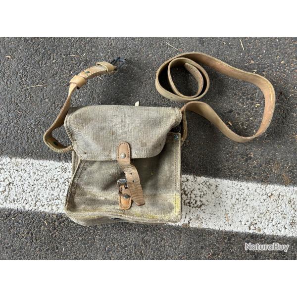 Sacoche militaire porte chargeur en tissu et cuir