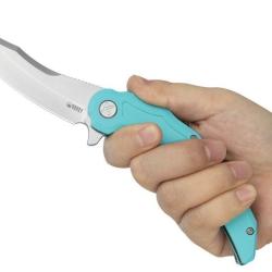 Couteau Kubey Wave Crest Pikal Tiffany Blue Lame Acier 14C28N Manche G10 Linerlock KIVT Clip KUB346B