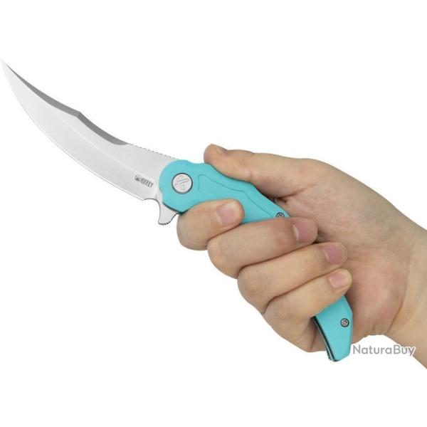 Couteau Kubey Wave Crest Pikal Tiffany Blue Lame Acier 14C28N Manche G10 Linerlock KIVT Clip KUB346B