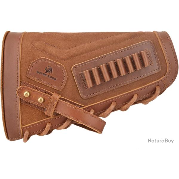 Busc de crosse avec cartouchi�re 22lr pour droitier - cuir v�ritable - marron - LIVRAISON GRATUITE