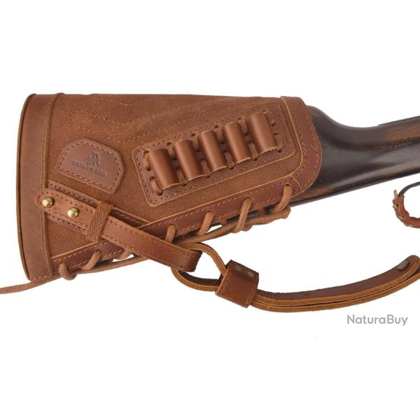 Busc de crosse avec cartouchi�re .357 30-30 - droitier cuir v�ritable - marron - LIVRAISON GRATUITE