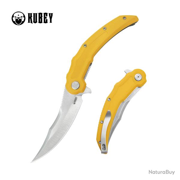 Couteau Kubey Wave Crest Pikal Yellow Lame Acier 14C28N Manche G10 Linerlock KIVT Clip KUB346C