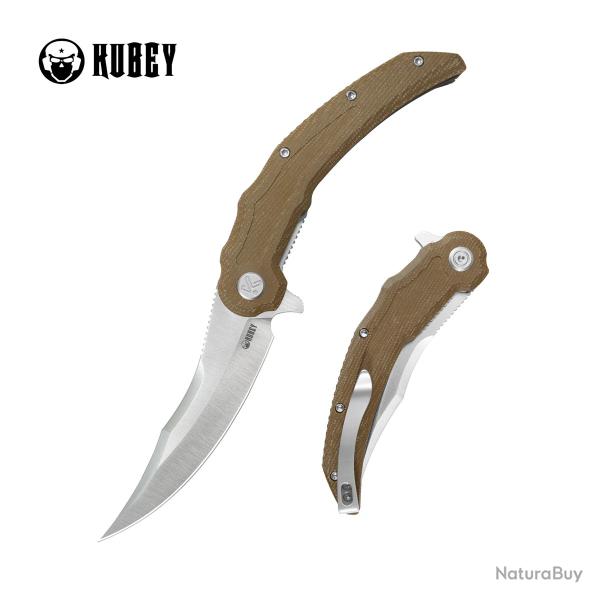 Couteau Kubey Wave Crest Pikal Brown Lame Acier 14C28N Manche Micarta Linerlock KIVT Clip KUB346D -